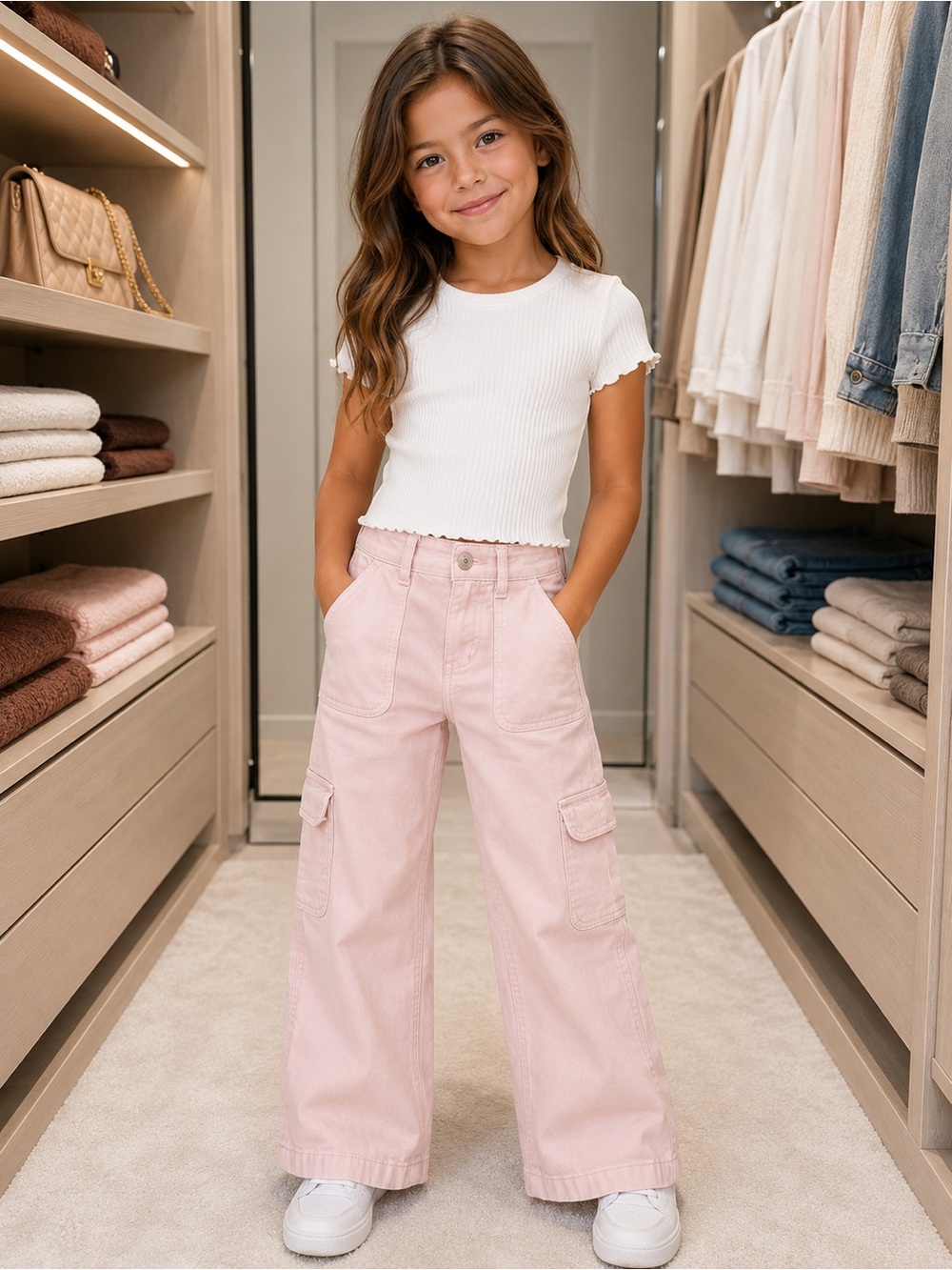 Abercrombie Kids Girls Light Pink Wide Leg Cargo Pants Size 11/12